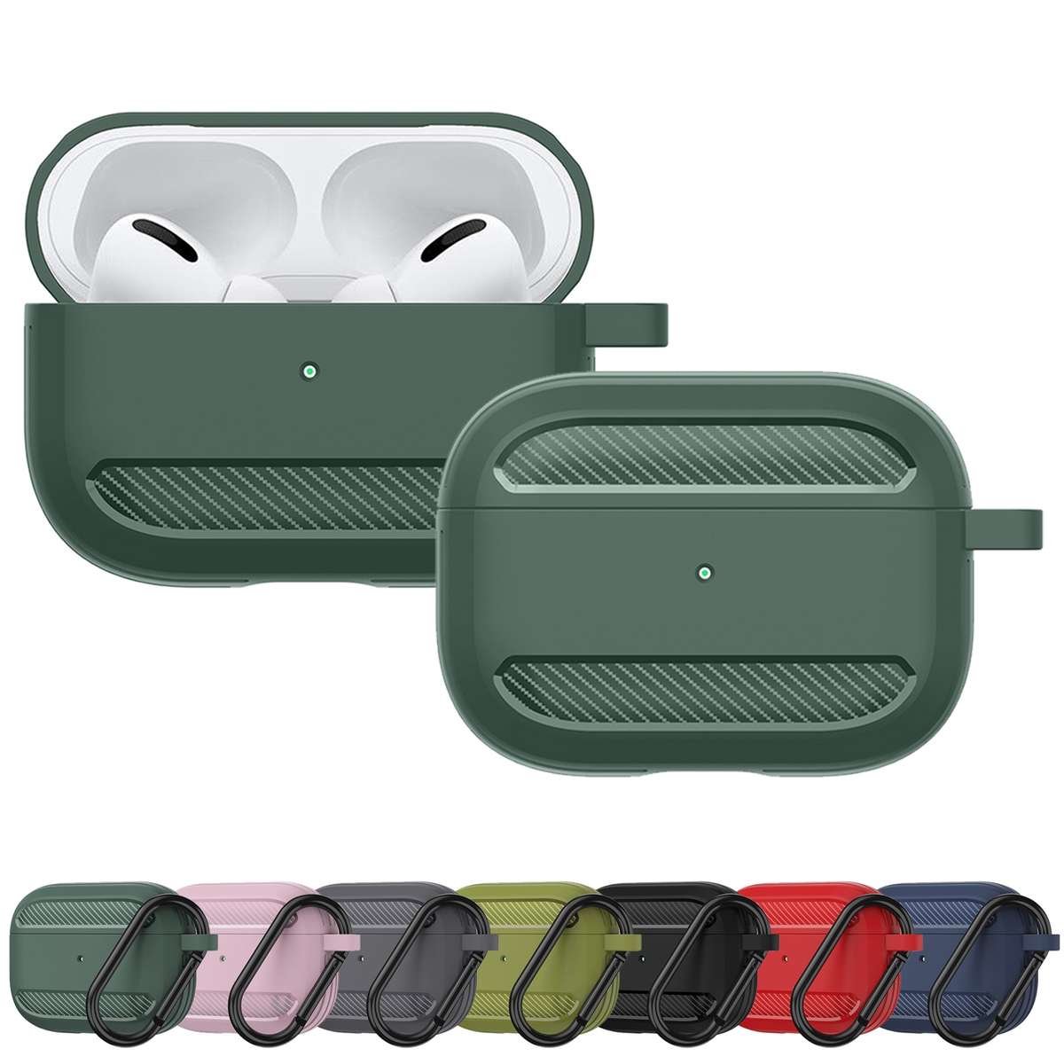 Wireless Earphones Shockproof Carbon Fiber Armor TPU Protective Case For AirPods Pro(Red)