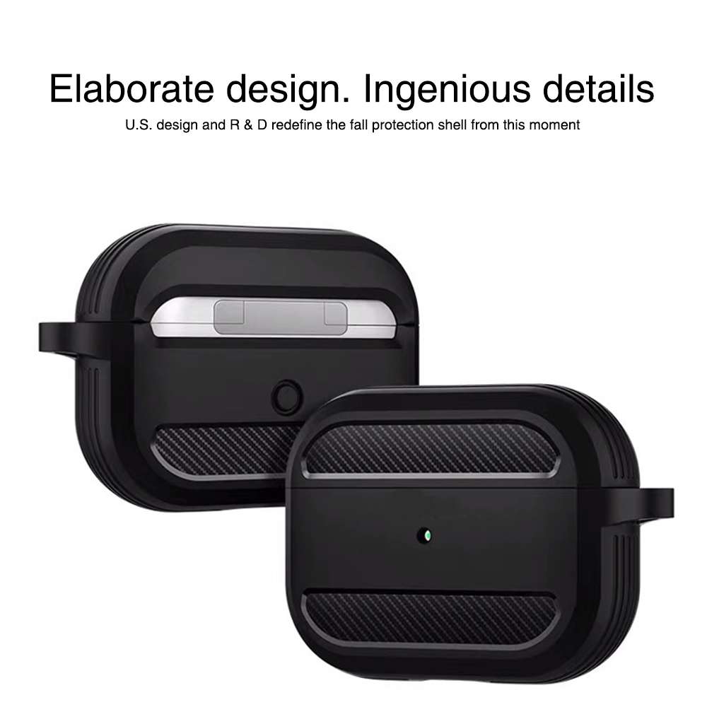 Wireless Earphones Shockproof Carbon Fiber Armor TPU Protective Case For AirPods Pro(Red)