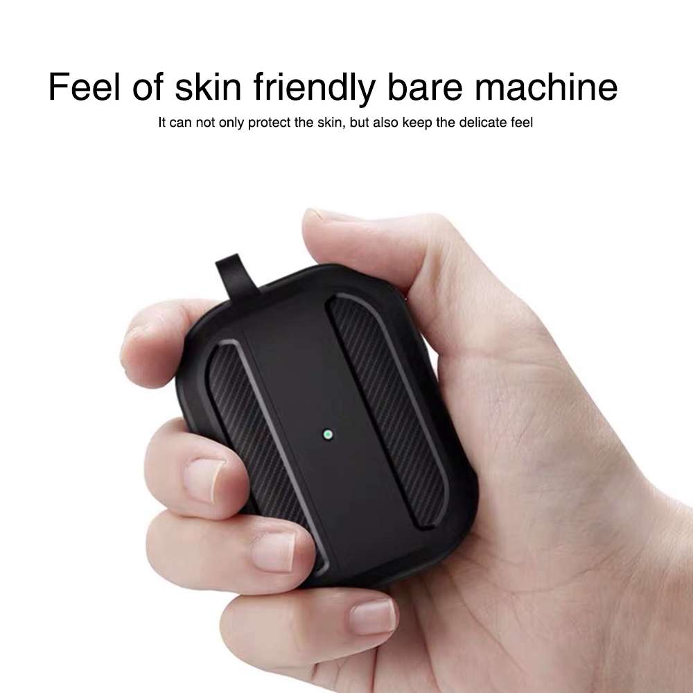 Wireless Earphones Shockproof Carbon Fiber Armor TPU Protective Case For AirPods Pro(Red)