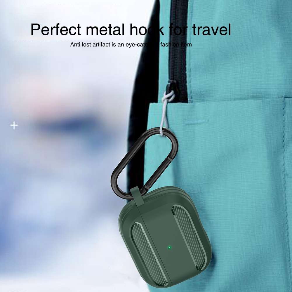 Wireless Earphones Shockproof Carbon Fiber Armor TPU Protective Case For AirPods Pro(Red)