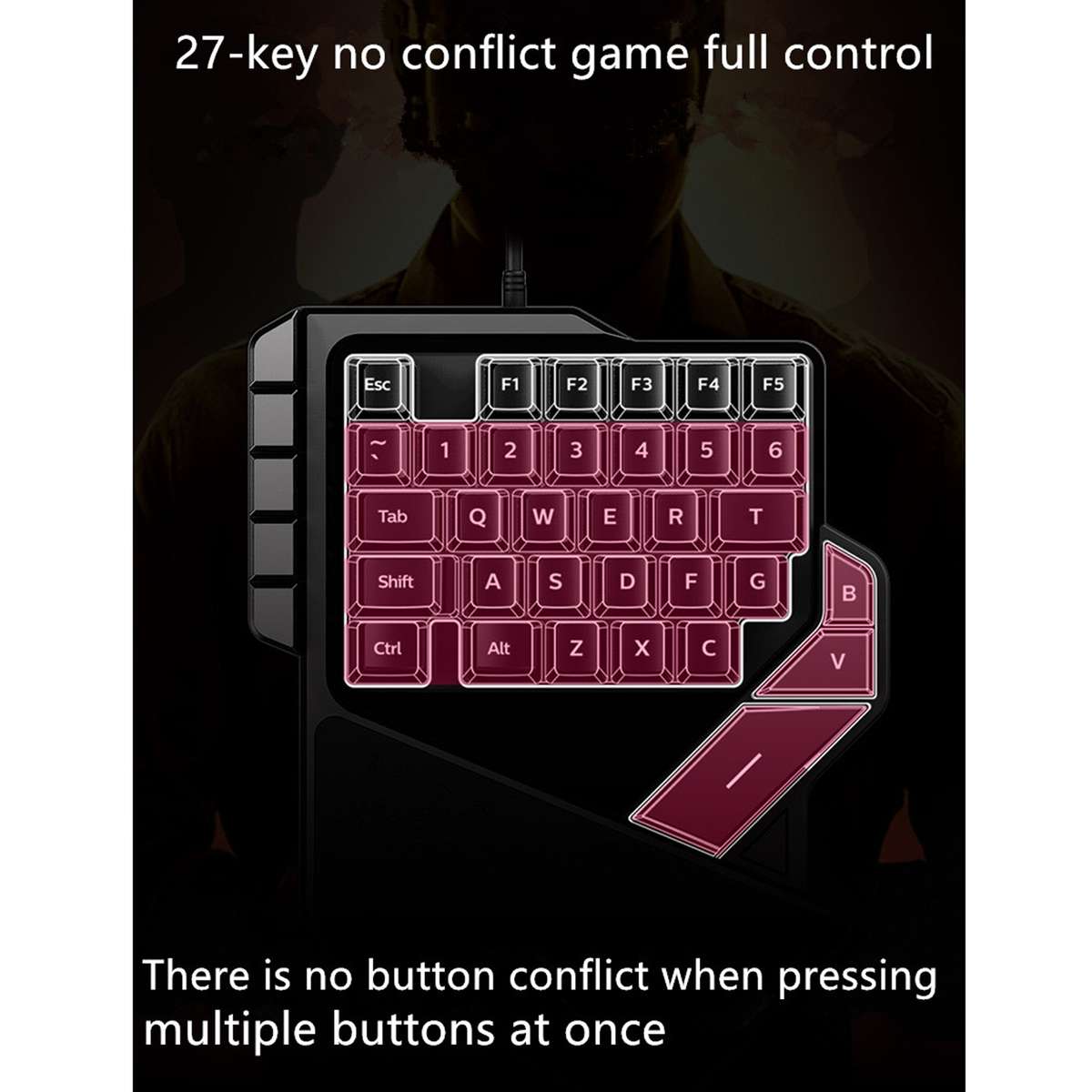 AULA K2 38 Keys 7 Colors Breathing Light One-hand Wired Gaming Keyboard(Black)