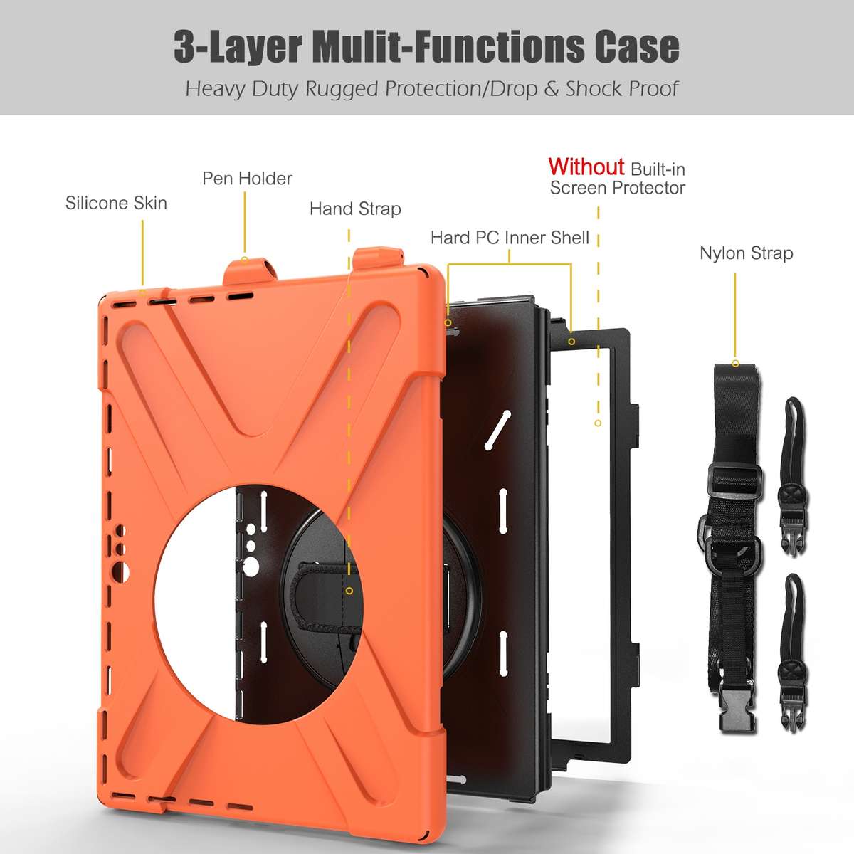 For Microsoft Surface Pro 4 / 5 Shockproof Colorful Silicone + PC Protective Case wit ... (Orange)