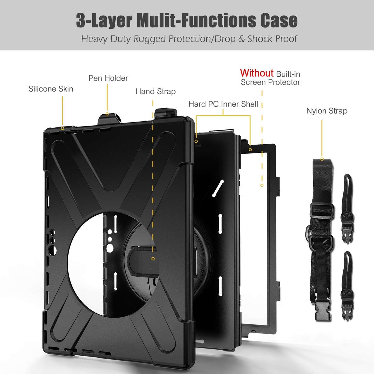 For Microsoft Surface Pro 4 / 5 Shockproof Colorful Silicone + PC Protective Case with ... (Black)