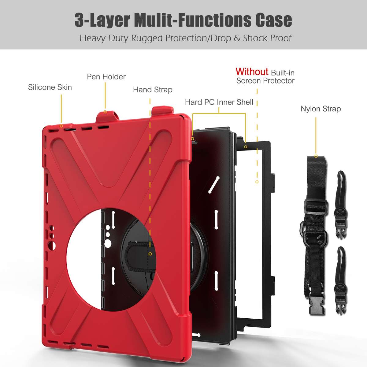 For Microsoft Surface Pro 4 / 5 Shockproof Colorful Silicone + PC Protective Case with H ... (Red)