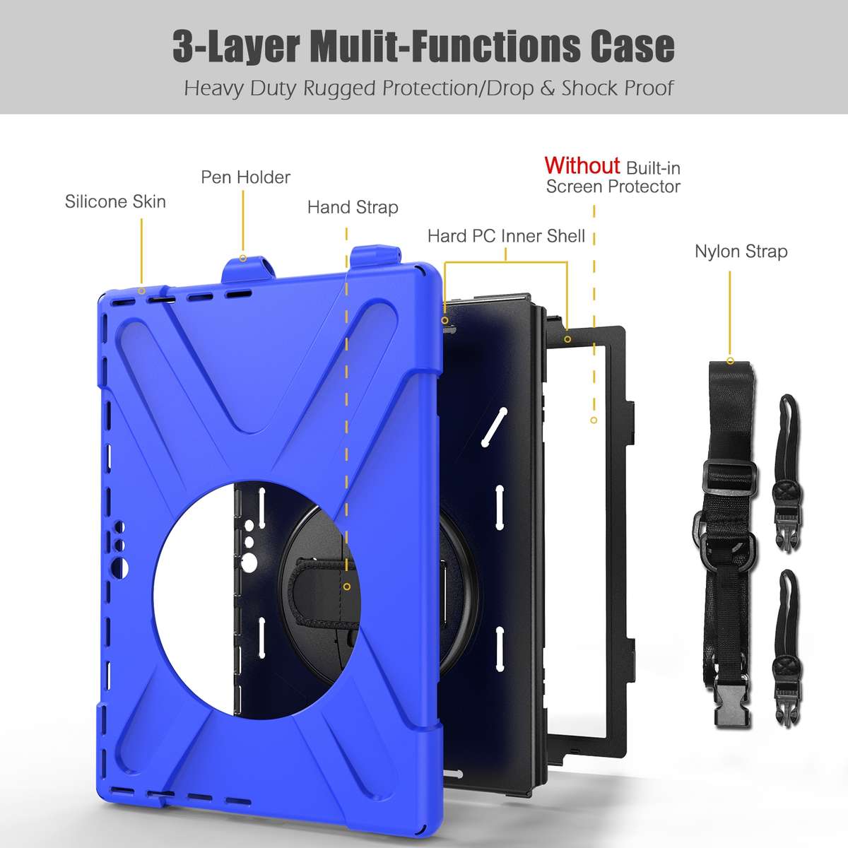 For Microsoft Surface Pro 4 / 5 Shockproof Colorful Silicone + PC Protective Case with ... (Blue)