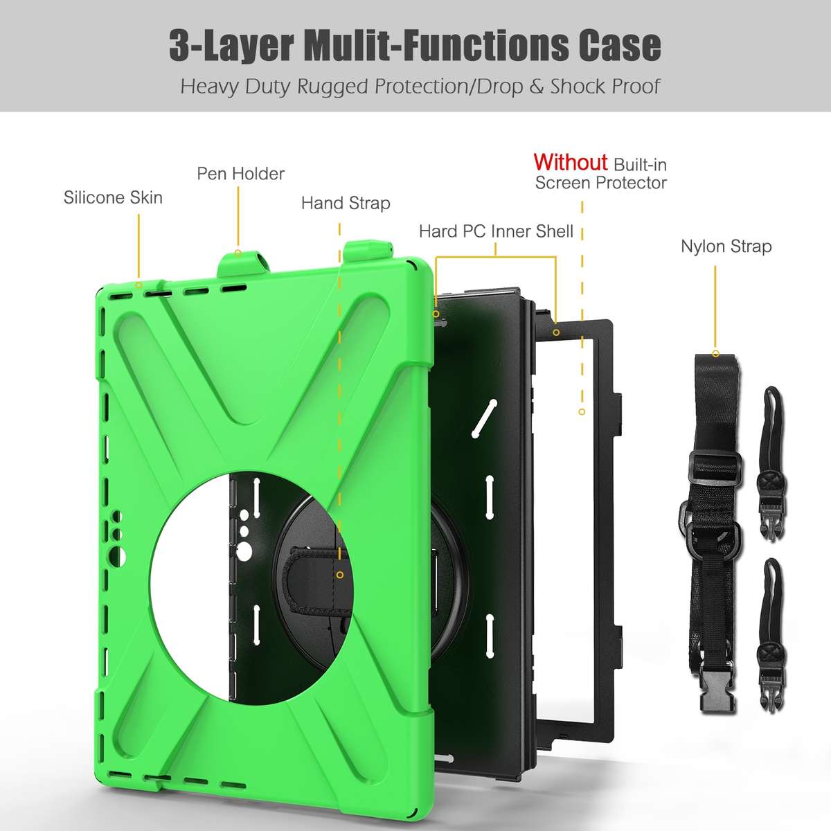 For Microsoft Surface Pro 4 / 5 Shockproof Colorful Silicone + PC Protective Case with ... (Green)