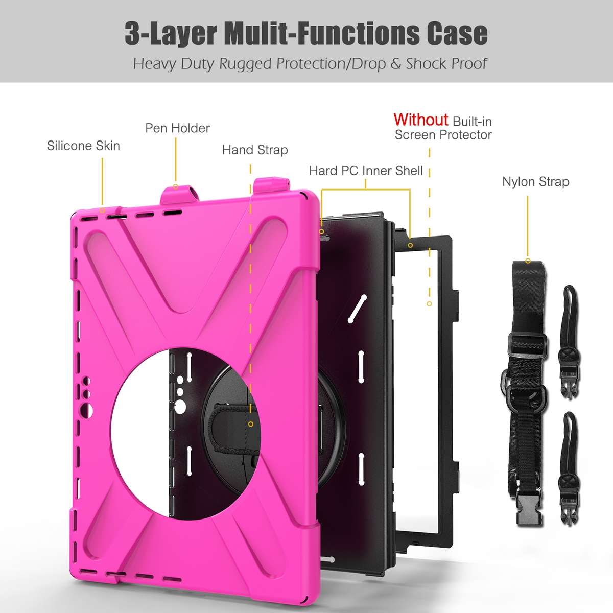 For Microsoft Surface Pro 4 / 5 Shockproof Colorful Silicone + PC Protective Case w ... (Rose Red)
