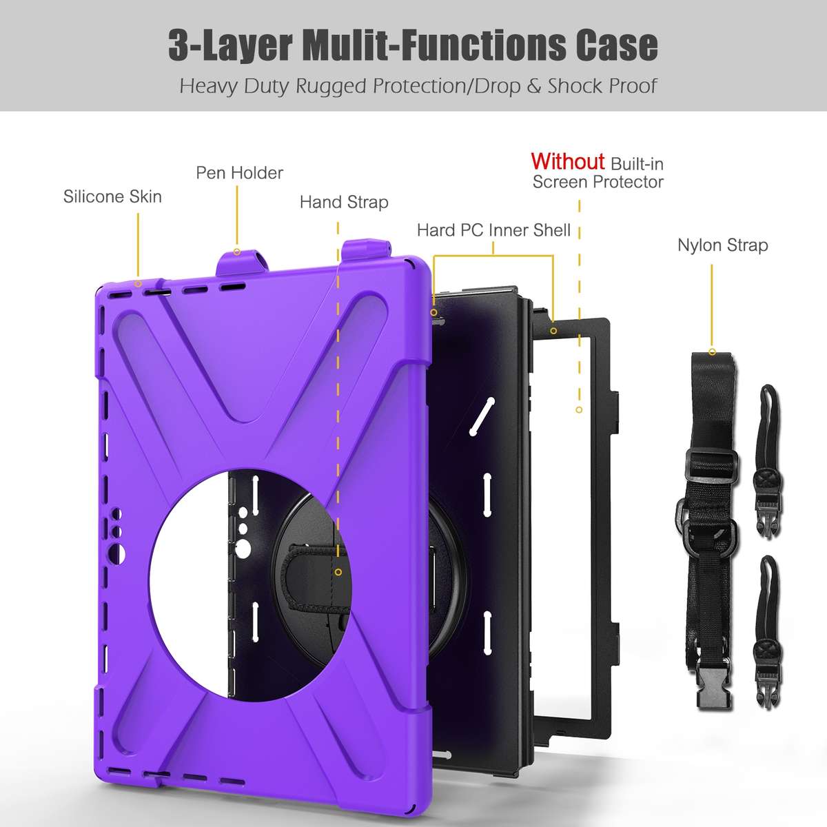 For Microsoft Surface Pro 4 / 5 Shockproof Colorful Silicone + PC Protective Case wit ... (Purple)