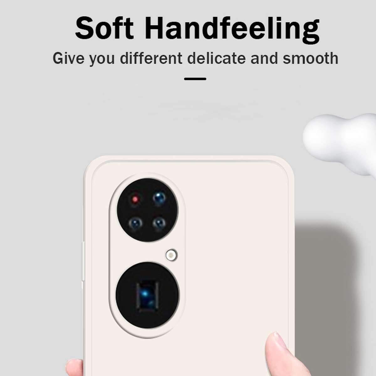 For Huawei P50 Pro Solid Color Imitation Liquid Silicone Straight Edge Dropproof Full ... (White)