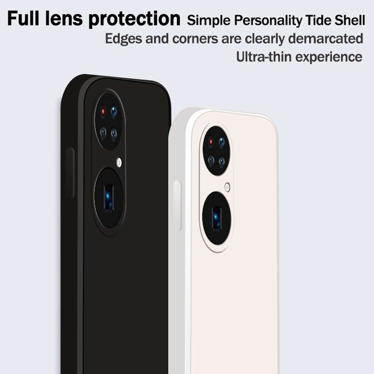For Huawei P50 Pro Solid Color Imitation Liquid Silicone Straight Edge Dropproof Full ... (White)