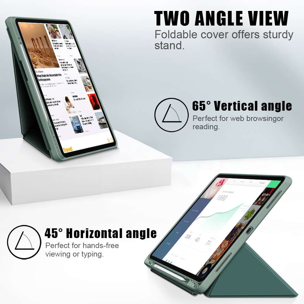 For iPad Pro 12.9 2022 / 2021 Multi-folding Horizontal Flip PU Leather Shockproof ... (Dark Green)