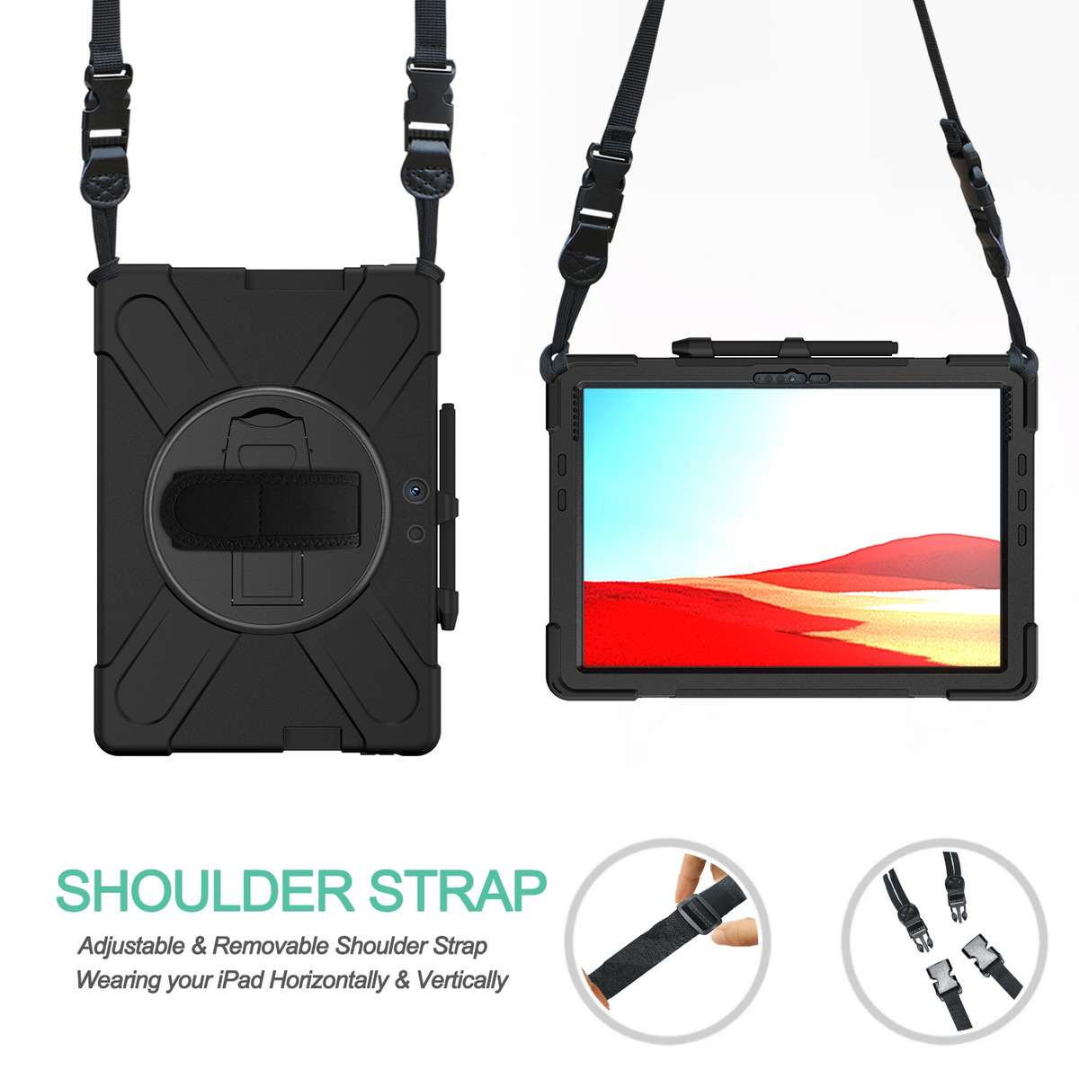 For Microsoft Surface Pro X / Pro X 2021 Shockproof Colorful Silicone + PC Protective ... (Black)
