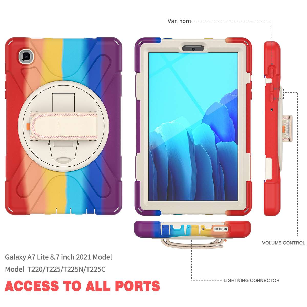For Samsung Galaxy Tab A7 Lite T220 / T225 Silicone + PC Protective Case with H ... (Colorful Red)