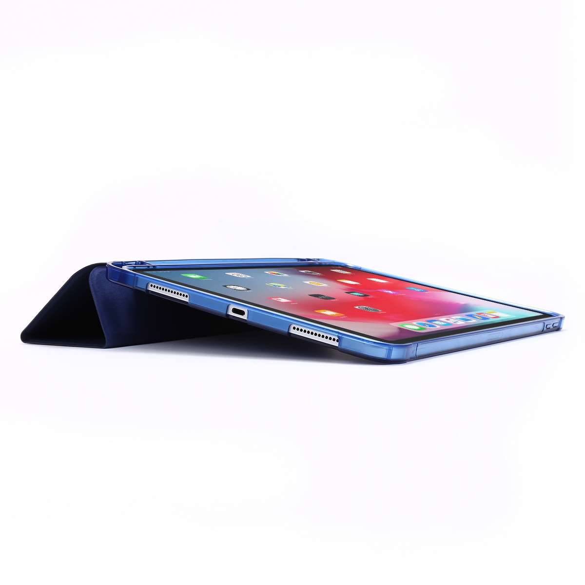 For iPad Pro 12.9 2022 / 2021 Multi-folding Horizontal Flip PU Leather + Shockproo ... (Dark Blue)