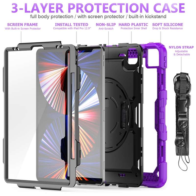 For iPad Pro 12.9 2022 / 2021 / 2020 / 2018 Shockproof Colorful Silicone + P ... (Purple Silicone)