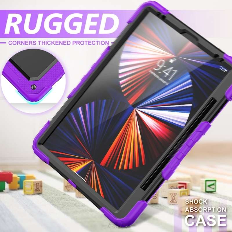 For iPad Pro 12.9 2022 / 2021 / 2020 / 2018 Shockproof Colorful Silicone + P ... (Purple Silicone)