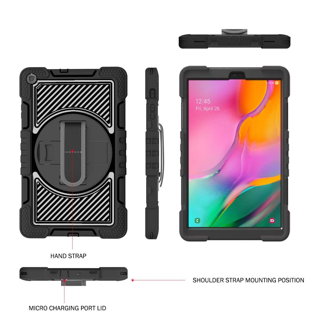 For Samsung Galaxy Tab A 10.1 2019 T515 360 Degree Rotation Contrast Color Shockproof ... (Black)