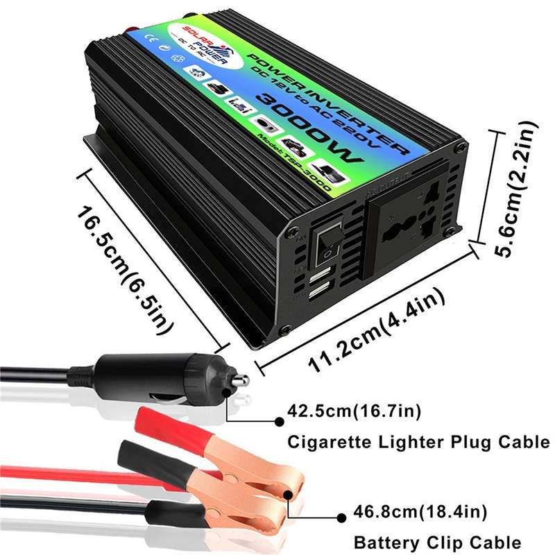 Tang I Generation 12V to 220V 3000W Modified Square Wave Intelligent Car Power Inverter with Dual US