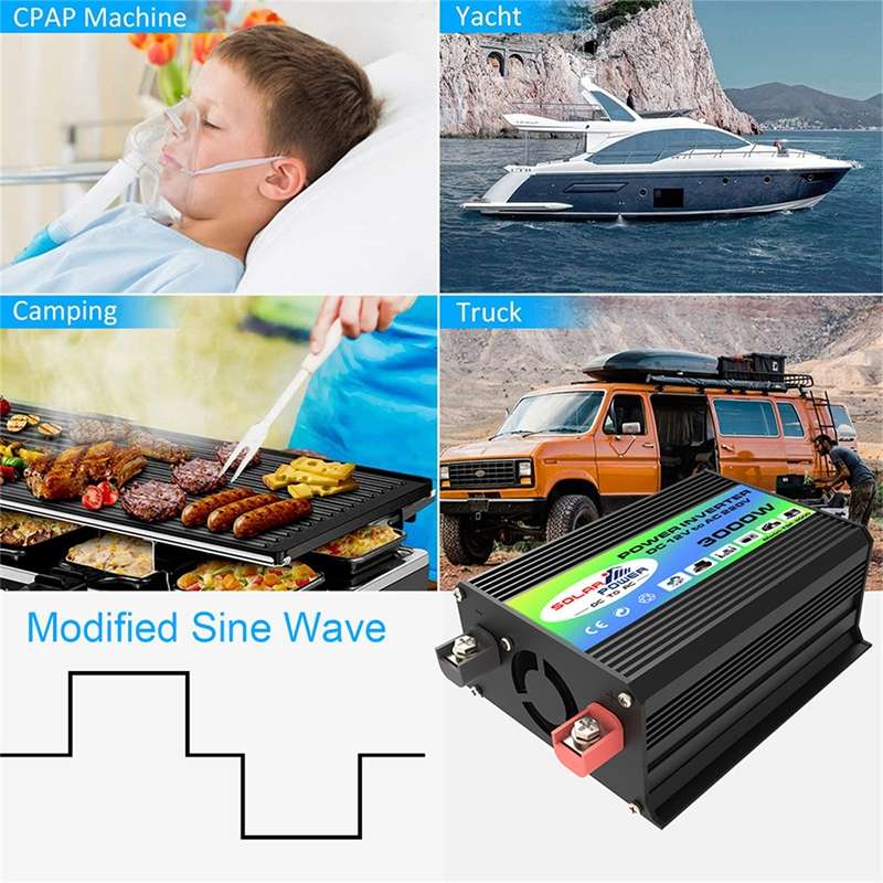 Tang I Generation 12V to 220V 3000W Modified Square Wave Intelligent Car Power Inverter with Dual US