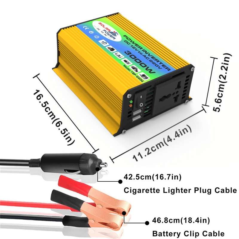 Tang I Generation 12V to 220V 3000W Modified Square Wave Intelligent Car Power Inverter with Dual US