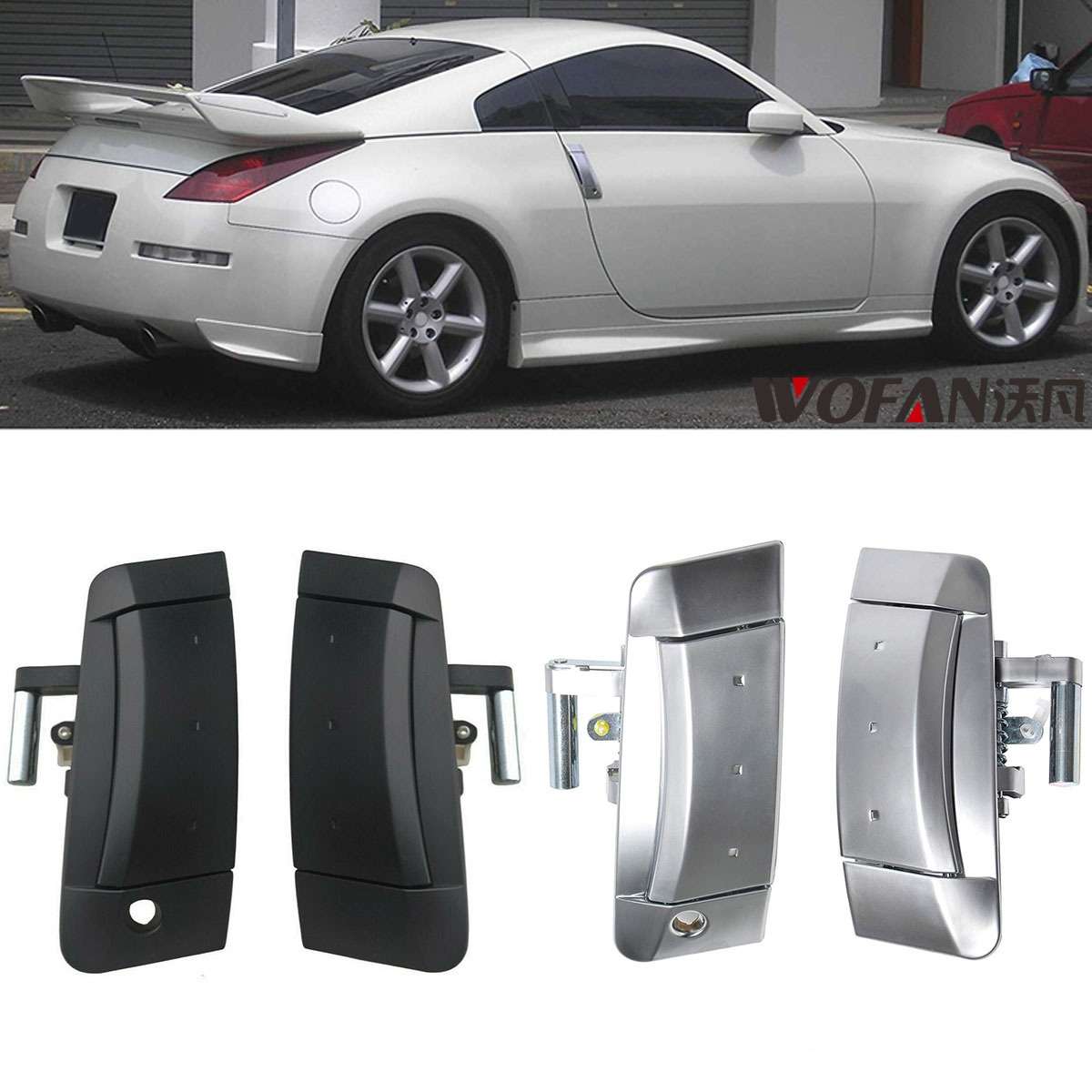 1 Pair Car Front Door Outside Handle 80607-CD41E+80606-CD01E for Nissan 350Z 2003-2009(Silver)