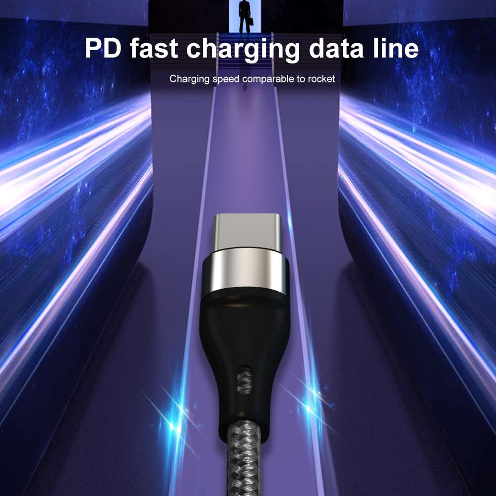 PD 60W USB-C / Type-C to USB-C / Type-C Fast Charging Nylon Braided Data Cable, Cable ... (Silver)