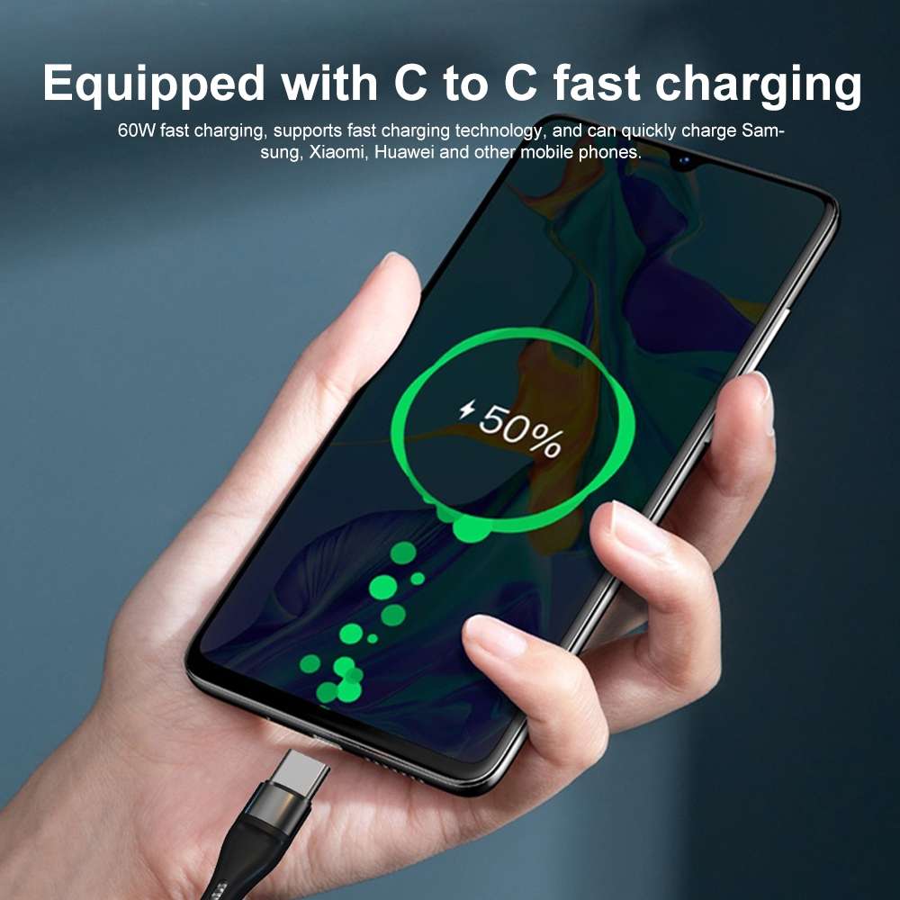 PD 60W USB-C / Type-C to USB-C / Type-C Fast Charging Nylon Braided Data Cable, Cable ... (Silver)