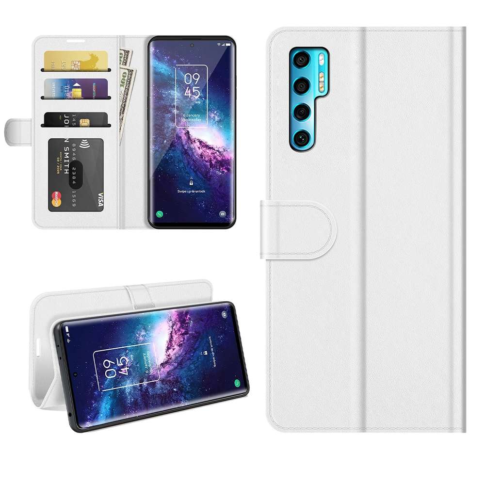 For TCL 20 Pro 5G R64 Texture Single Horizontal Flip Protective Case with Holder & Car ... (White)