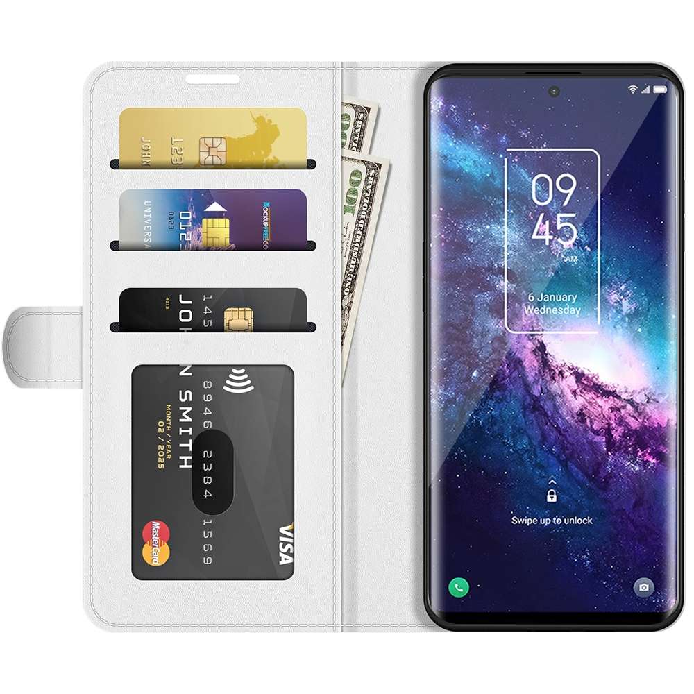 For TCL 20 Pro 5G R64 Texture Single Horizontal Flip Protective Case with Holder & Car ... (White)