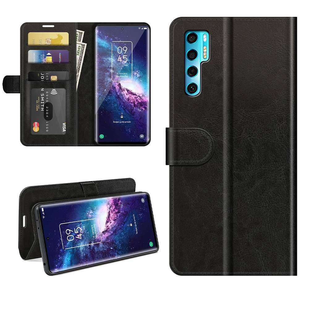 For TCL 20 Pro 5G R64 Texture Single Horizontal Flip Protective Case with Holder & Car ... (Black)