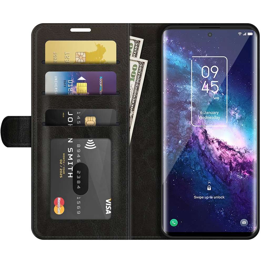 For TCL 20 Pro 5G R64 Texture Single Horizontal Flip Protective Case with Holder & Car ... (Black)