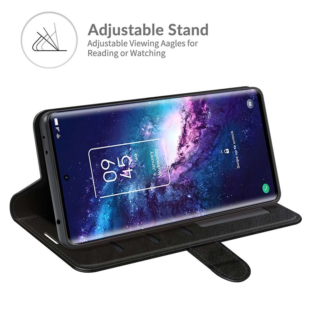 For TCL 20 Pro 5G R64 Texture Single Horizontal Flip Protective Case with Holder & Car ... (Black)