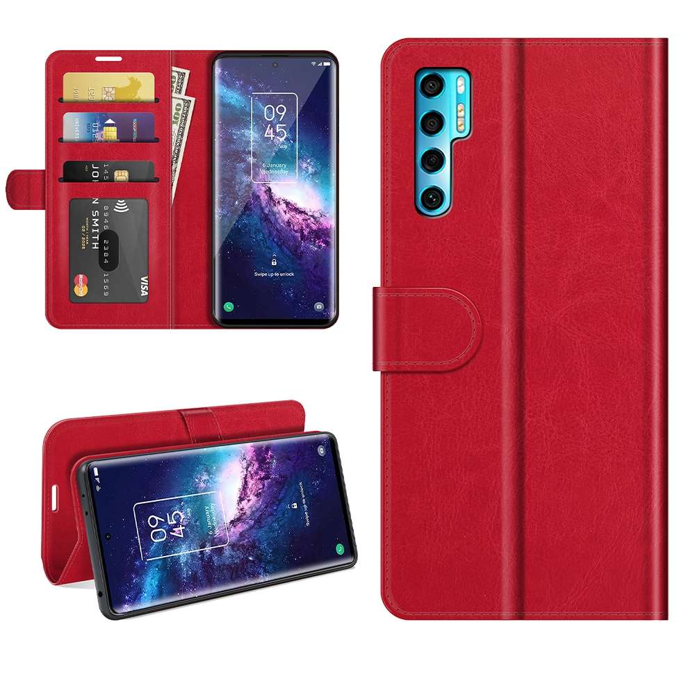 For TCL 20 Pro 5G R64 Texture Single Horizontal Flip Protective Case with Holder & Card ... (Red)