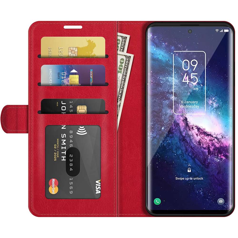 For TCL 20 Pro 5G R64 Texture Single Horizontal Flip Protective Case with Holder & Card ... (Red)