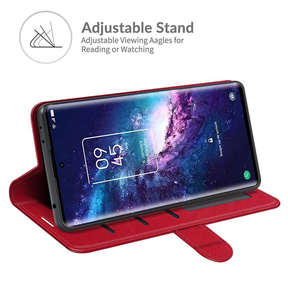 For TCL 20 Pro 5G R64 Texture Single Horizontal Flip Protective Case with Holder & Card ... (Red)