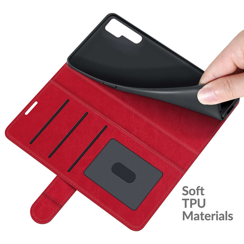 For TCL 20 Pro 5G R64 Texture Single Horizontal Flip Protective Case with Holder & Card ... (Red)