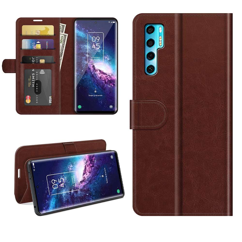 For TCL 20 Pro 5G R64 Texture Single Horizontal Flip Protective Case with Holder & Car ... (Brown)