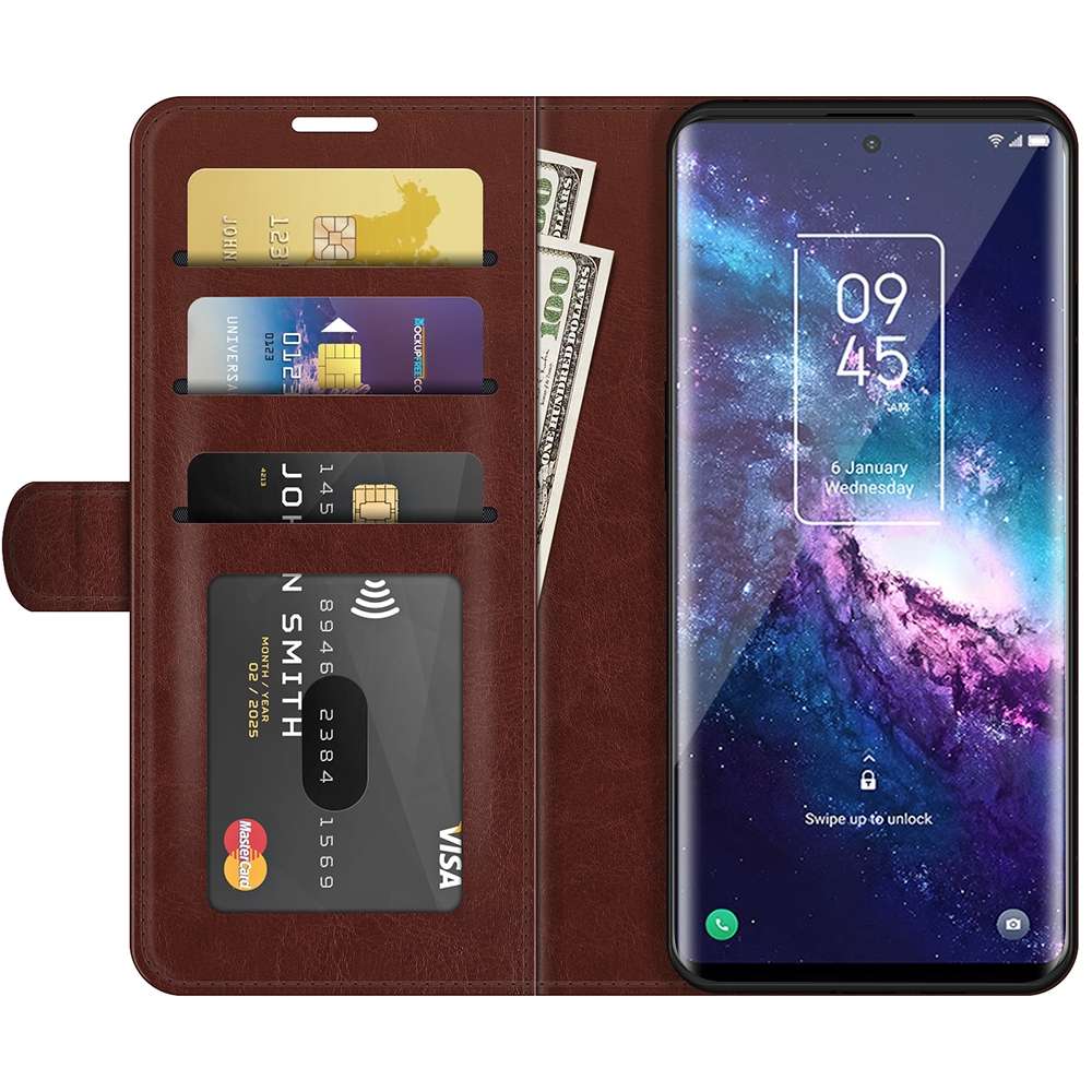 For TCL 20 Pro 5G R64 Texture Single Horizontal Flip Protective Case with Holder & Car ... (Brown)