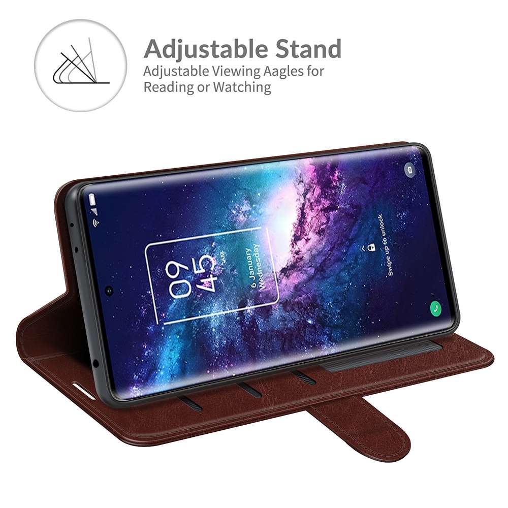 For TCL 20 Pro 5G R64 Texture Single Horizontal Flip Protective Case with Holder & Car ... (Brown)