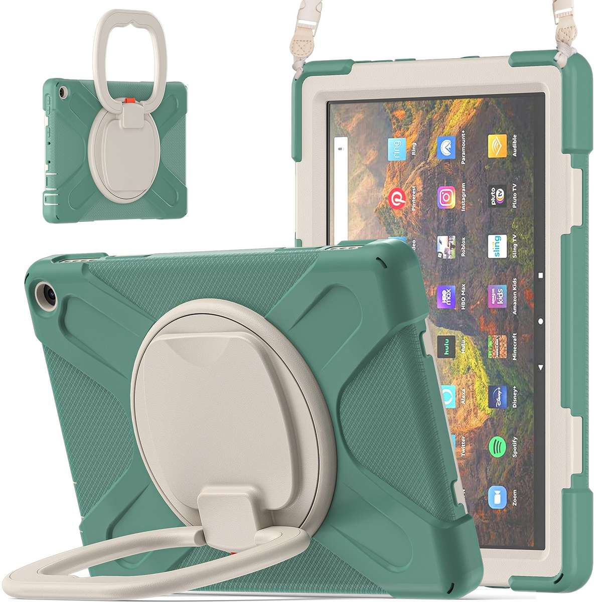 Silicone + PC Protective Case with Holder & Shoulder Strap For Amazon Kindle F ... (Emerald Green)