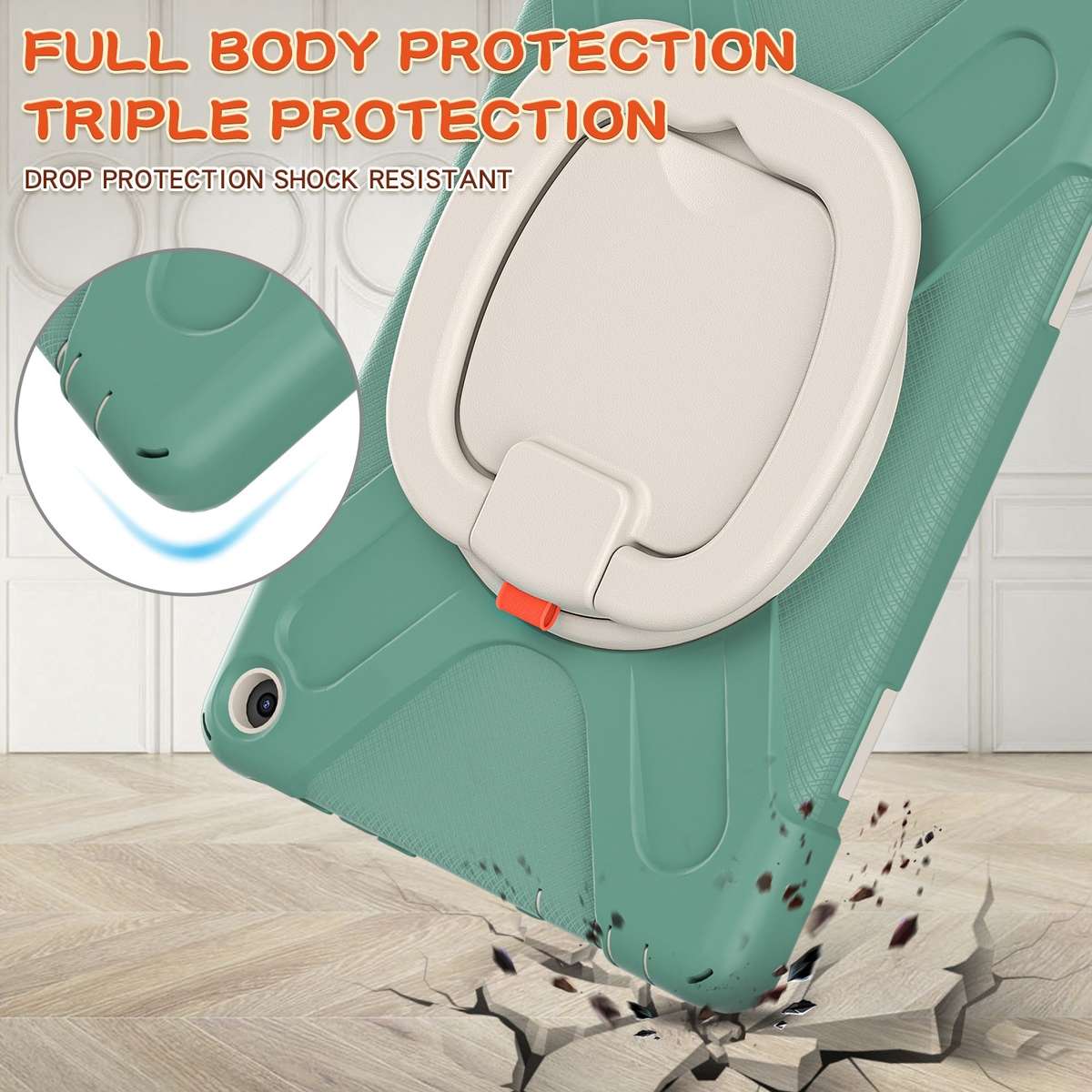 Silicone + PC Protective Case with Holder & Shoulder Strap For Amazon Kindle F ... (Emerald Green)