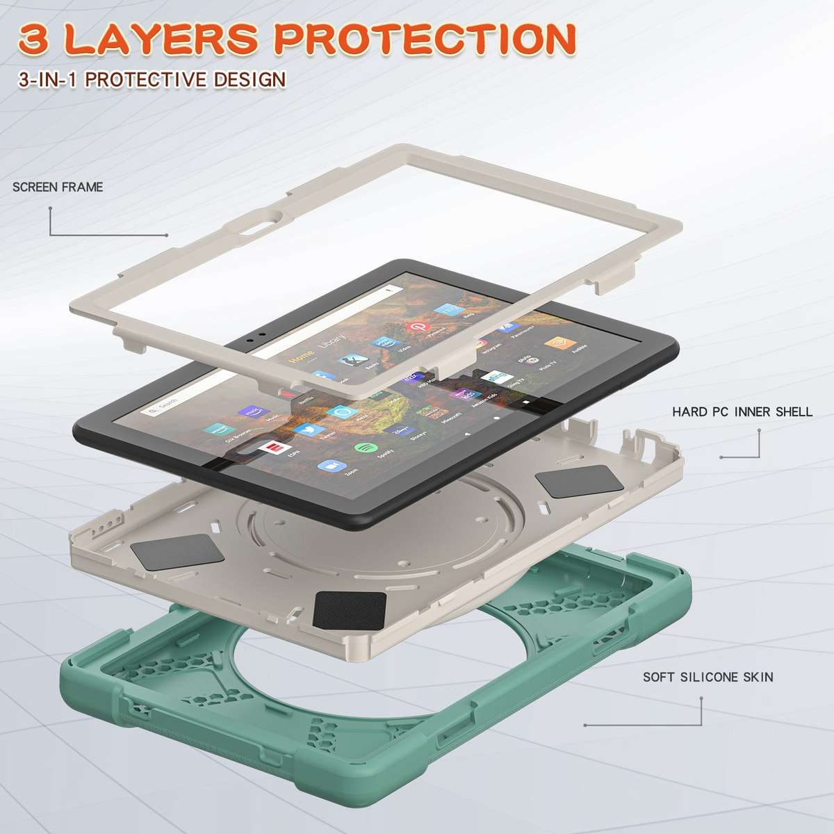 Silicone + PC Protective Case with Holder & Shoulder Strap For Amazon Kindle F ... (Emerald Green)