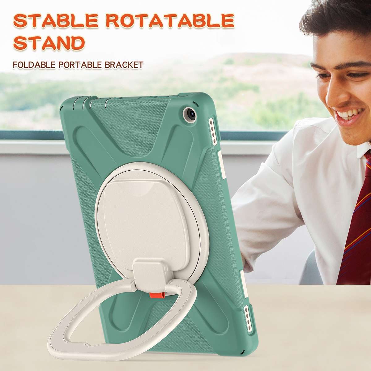 Silicone + PC Protective Case with Holder & Shoulder Strap For Amazon Kindle F ... (Emerald Green)