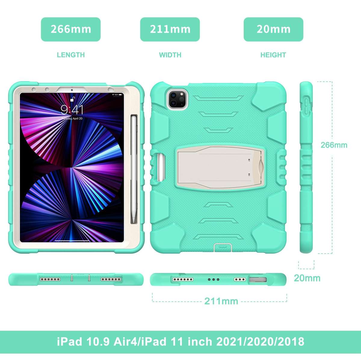 For iPad Pro 11 2022 / 2021 / 2020 / 2018 3-Layer Protection Screen Frame + PC + ... (Mint Green)