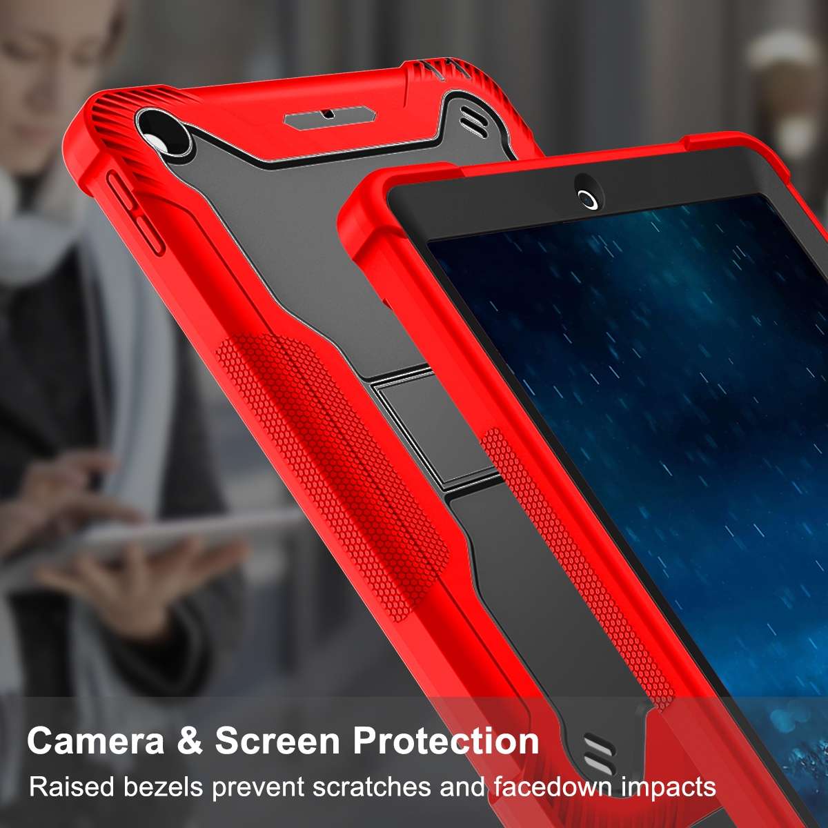 Silicone + PC Shockproof Protective Case with Holder For iPad 9.7 inch (2017/2018)(Red + Black)