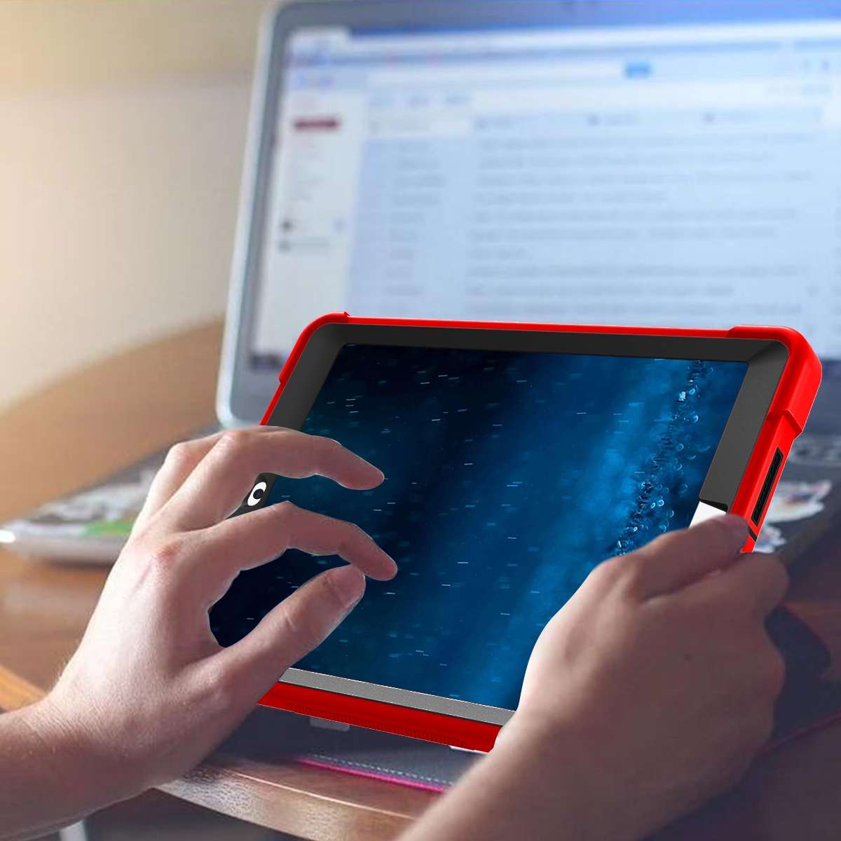 Silicone + PC Shockproof Protective Case with Holder For iPad 9.7 inch (2017/2018)(Red + Black)