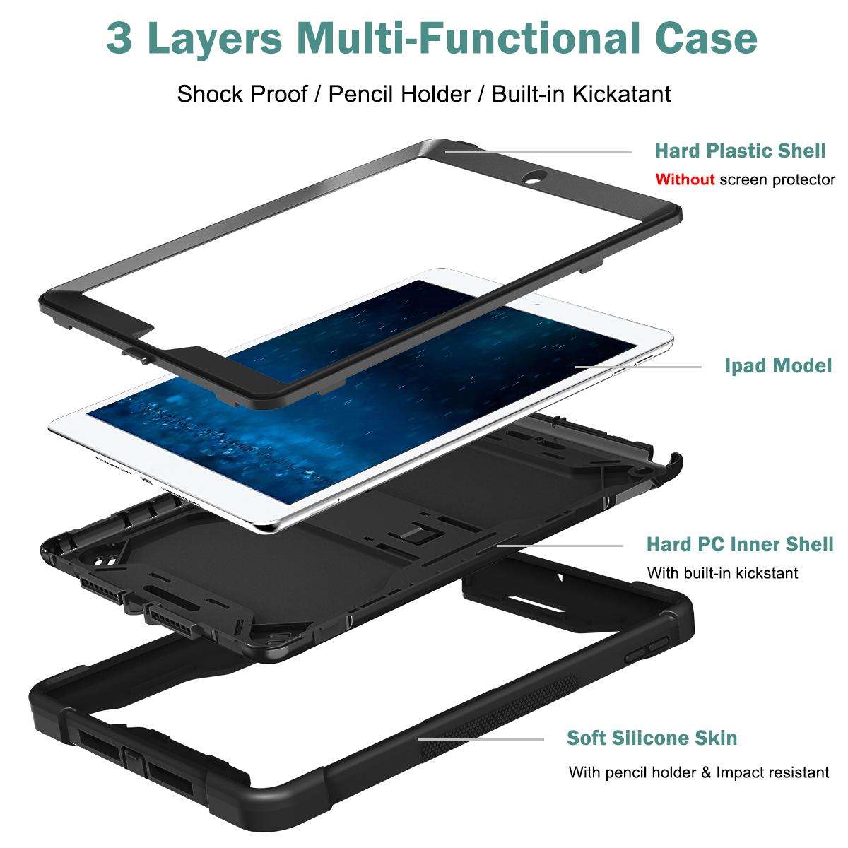 Silicone + PC Shockproof Protective Case with Holder For iPad 9.7 inch (2017/2018)(Black)