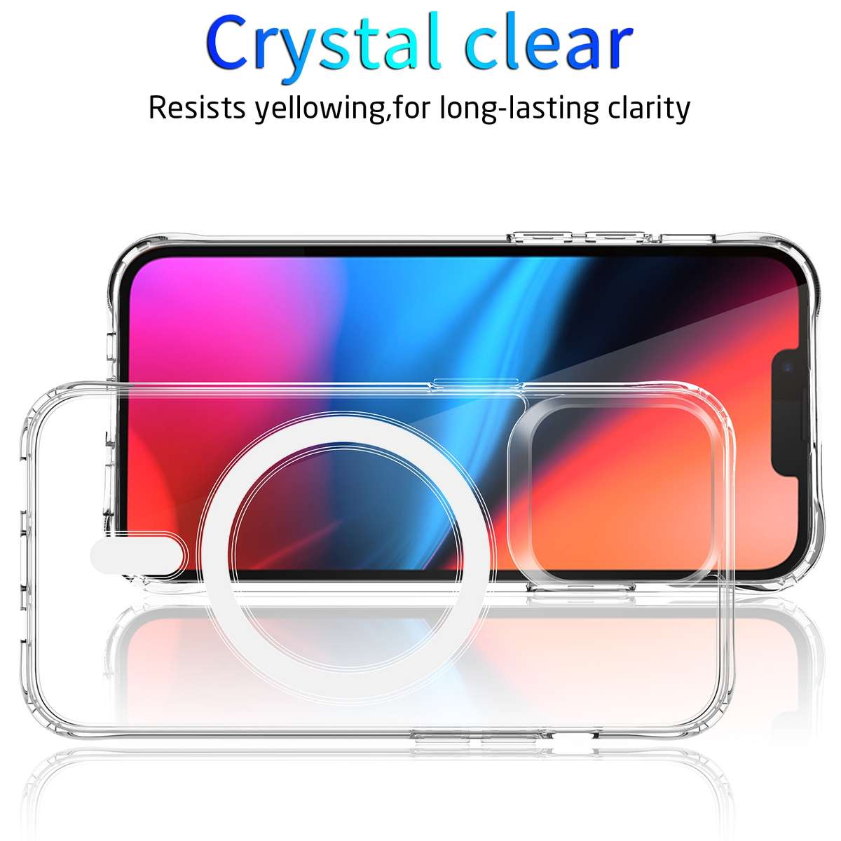 For iPhone 13 Pro Magsafe Case Magnetic Ring Clear Crystal Acrylic +TPU Four-cor ... (Transparent)