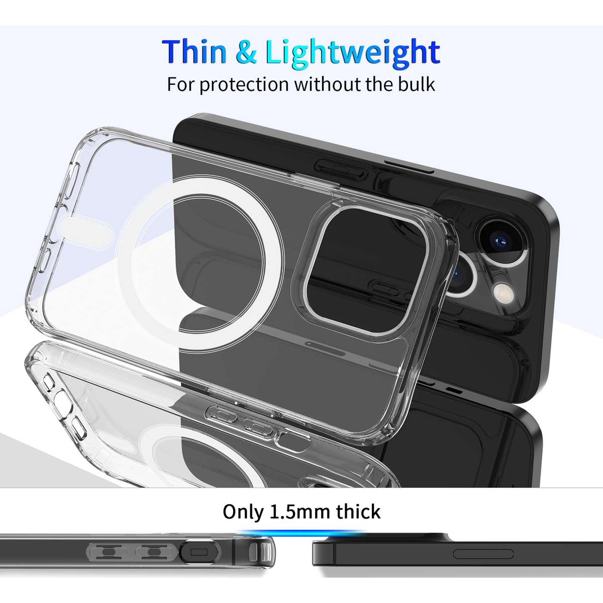 For iPhone 13 Pro Magsafe Case Magnetic Ring Clear Crystal Acrylic +TPU Four-cor ... (Transparent)