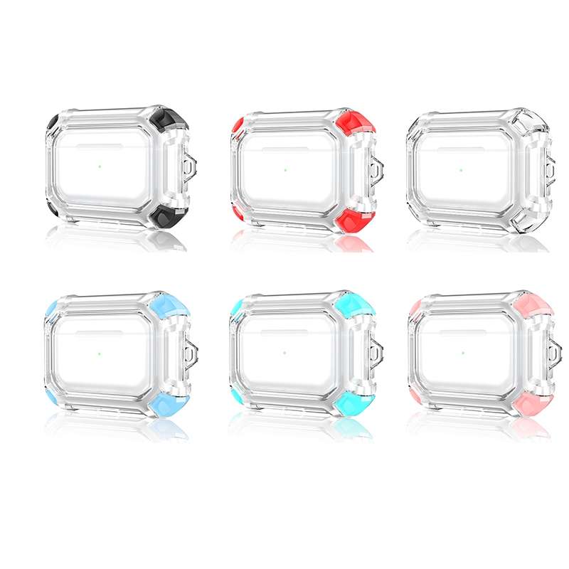 Four Corners Anti-fall Wireless Earphone Dual-color PC Protective Case with Hook For Ai ... (Pink)